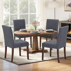 Upholstered Dining Chairs Set of 6 - Line Fabric Modern Farmhouse Kitchen Chairs,Mid-Back Dining Room Chairs with Wooden Legs
