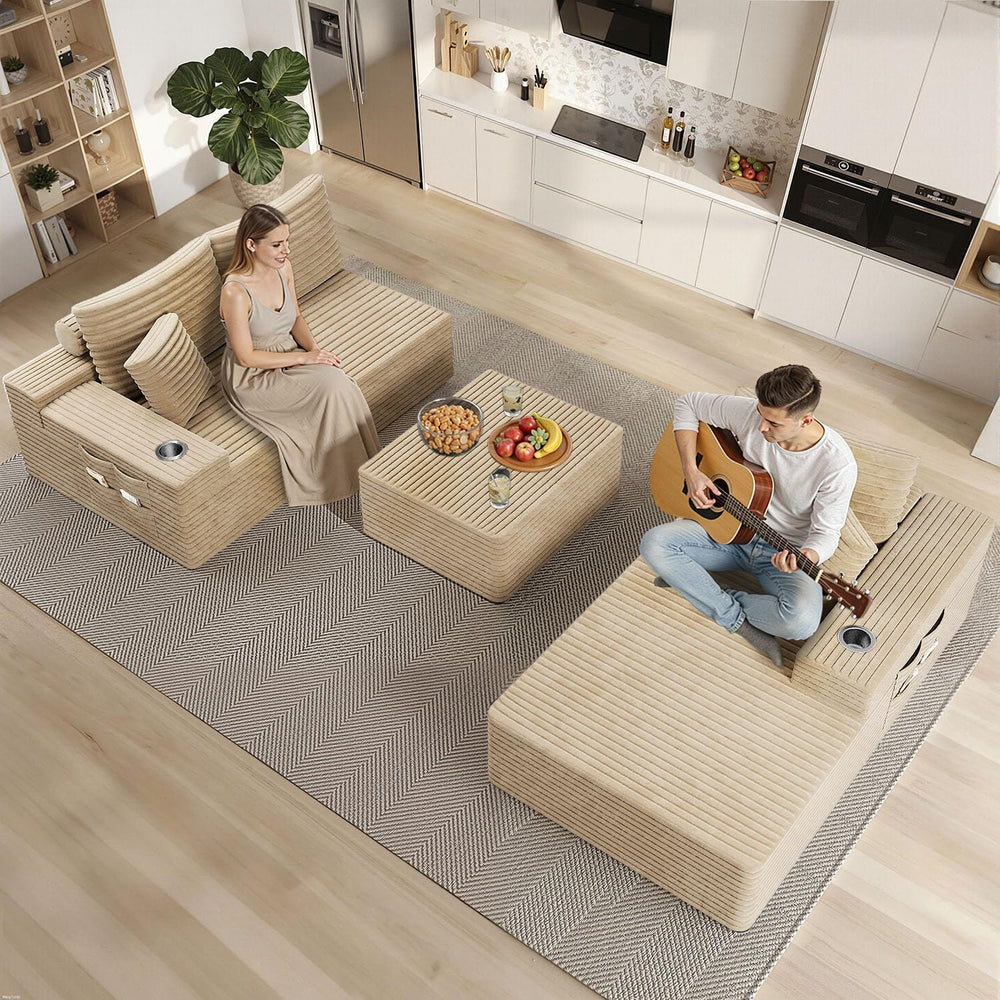 KCGKCG 106" Cloud Modular Sectional Couch with Ottoman, Modern U Shaped ...
