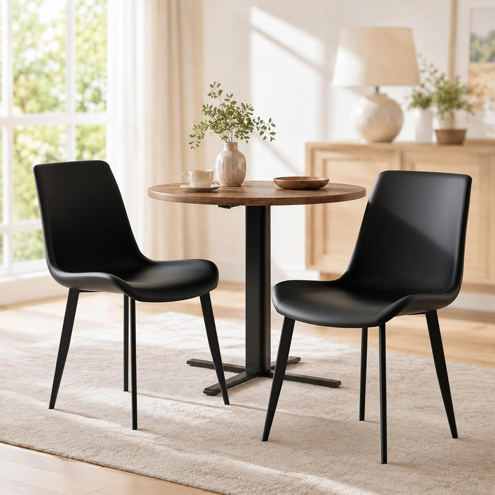 Black Dining Chairs Set of 4, PU Leather Dining Room Chairs, Upholstered Kitc...