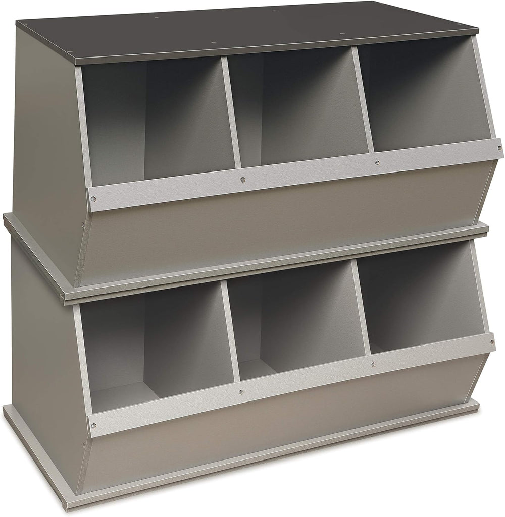 Badger Basket Three-Bin Stackable Storage Cubby – Woodgrain Gray, Expandable ...