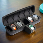 Hard Watch Travel Case, 5 slot Watch Roll Case Storage and Organizer for Men and Women, with anti-move watch pillow