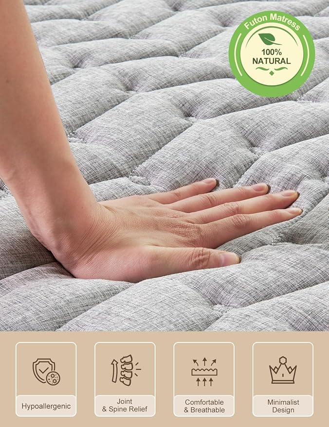Premium Foam 3.2" Thick Japanese Futon Floor Mattress - Full Size 54"x80" 100% High-Density Foam,Comfortable Sleeping Pad,Tatami Mat for Dorm,Bedroom or Guest Room，Boys Girls Dormitory Pads(Hemp Gray)