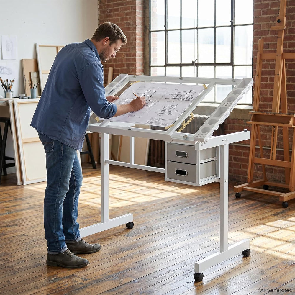 Rolling Drafting Table Desk, Painting Table Art Craft Desk Crafting Table wit...