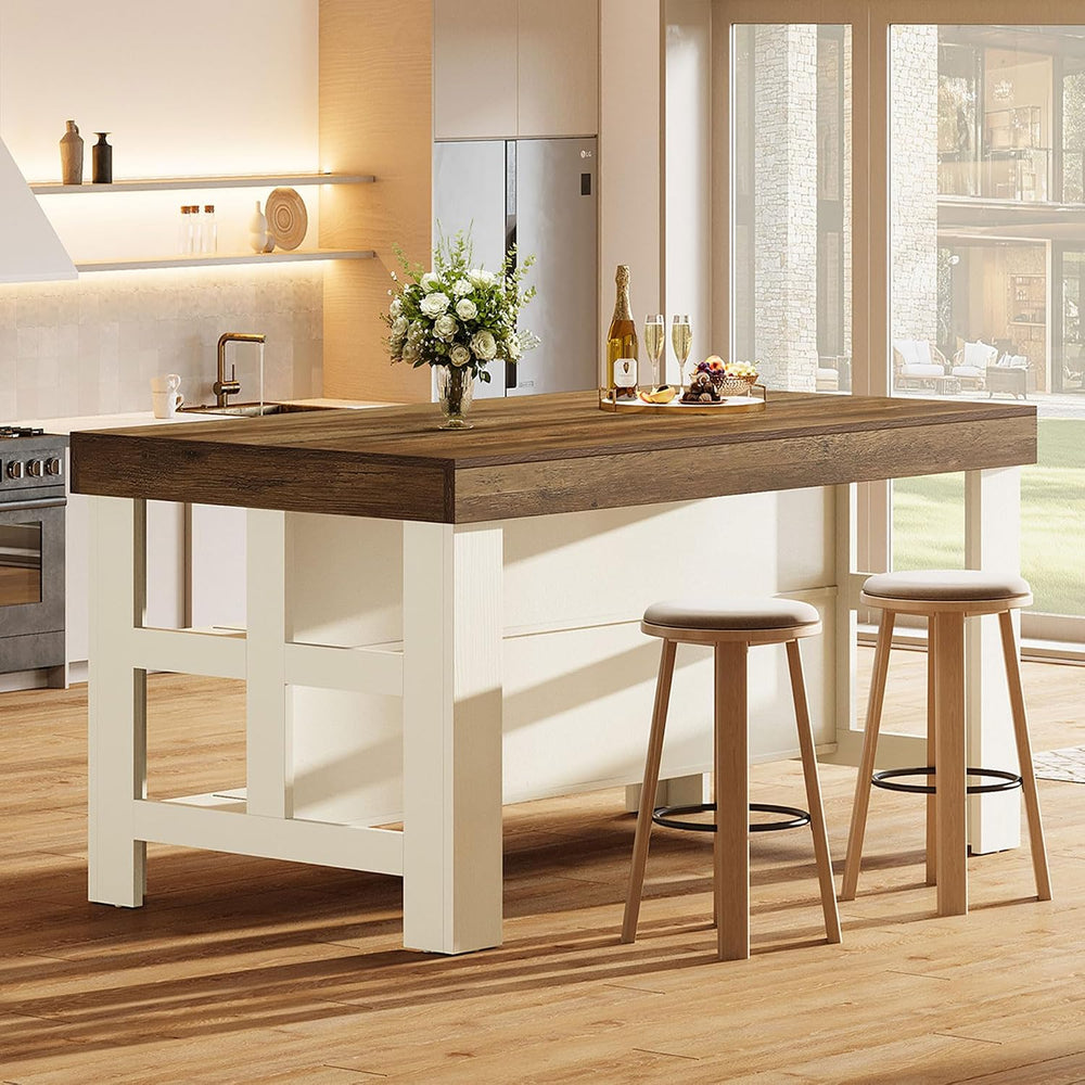 Tribesigns Kitchen Island with Seating and Storage Shelves, 55.1-Inch Breakfa...