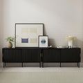 TV Stands Set of 2 for Living Room Farmhouse Entertainment Center with Fluted Sliding Doors TV Console Cabinet with Adjustable Shelf and Storagefor 65, 70, 75 Inch TV, Black