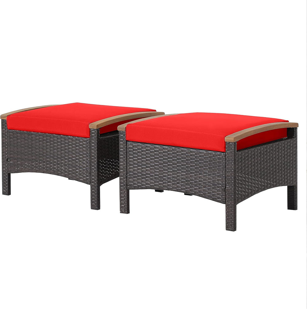 HAPPYGRILL Set of 2 Outdoor Patio Ottoman PE Rattan Wicker Ottomans with Remo...