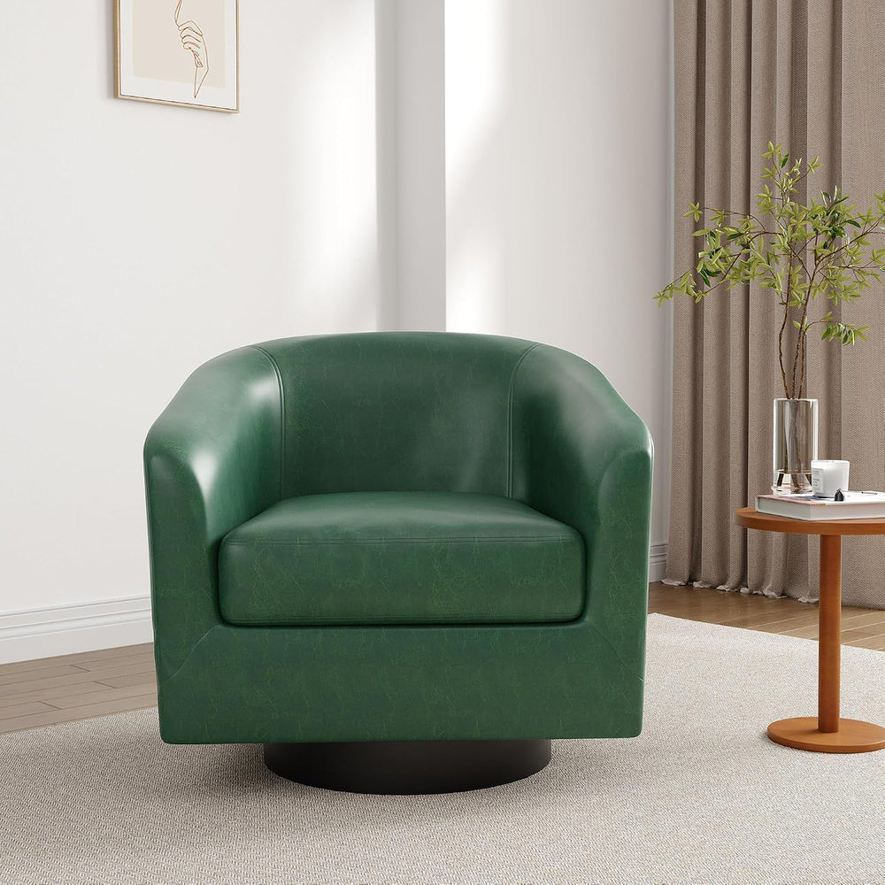 Lumibee Faux Leather Swivel Barrel Chairs Set of 2, Upholstered Comfy Round S...