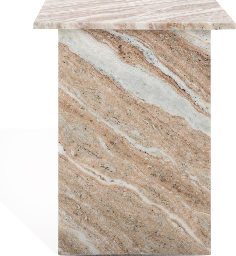 SAFAVIEH Couture Collection Adriano White/Brown 2-Leg Marble Accent Table (Fu...