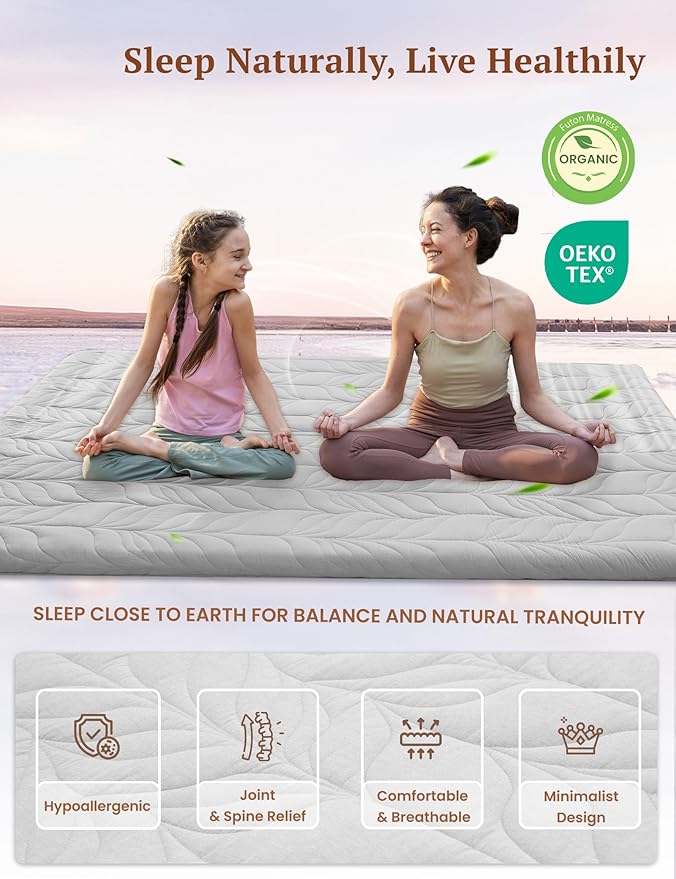 ZonLi Japanese Floor Mattress Futon Mattress Queen Size, Thicken Roll Up Tatami Mat w/ 100% Cotton Washable Cover, Portable & Foldable Floor Bed Mattress for Sleeping, Dormitory, Adult Kids, Grey