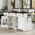 53.2" Two-Tier Kitchen Island with Power Outlet, Rustic White | Rolling Bar Cabinet with Storage, 4 Door Shelves, Adjustable Shelves, 3 Drawers for Kitchen