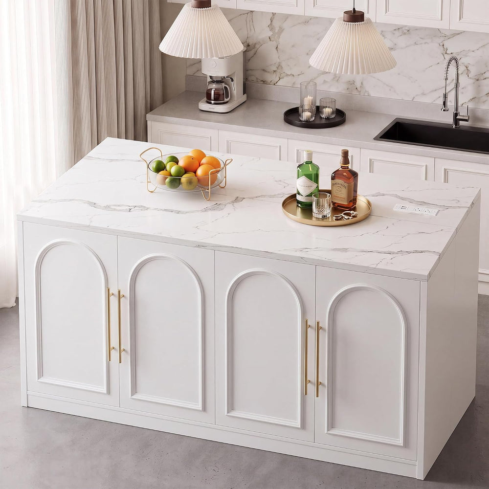 Stationary Kitchen Island, 63" L Large Island Cabinet for Kitchen | with...