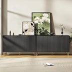 TV Stand for 90 inch TV Modern Entertainment Center Cabinet with 6 Doors Wood Media Console Storage Cabinets for Living Room Bedroom, Black