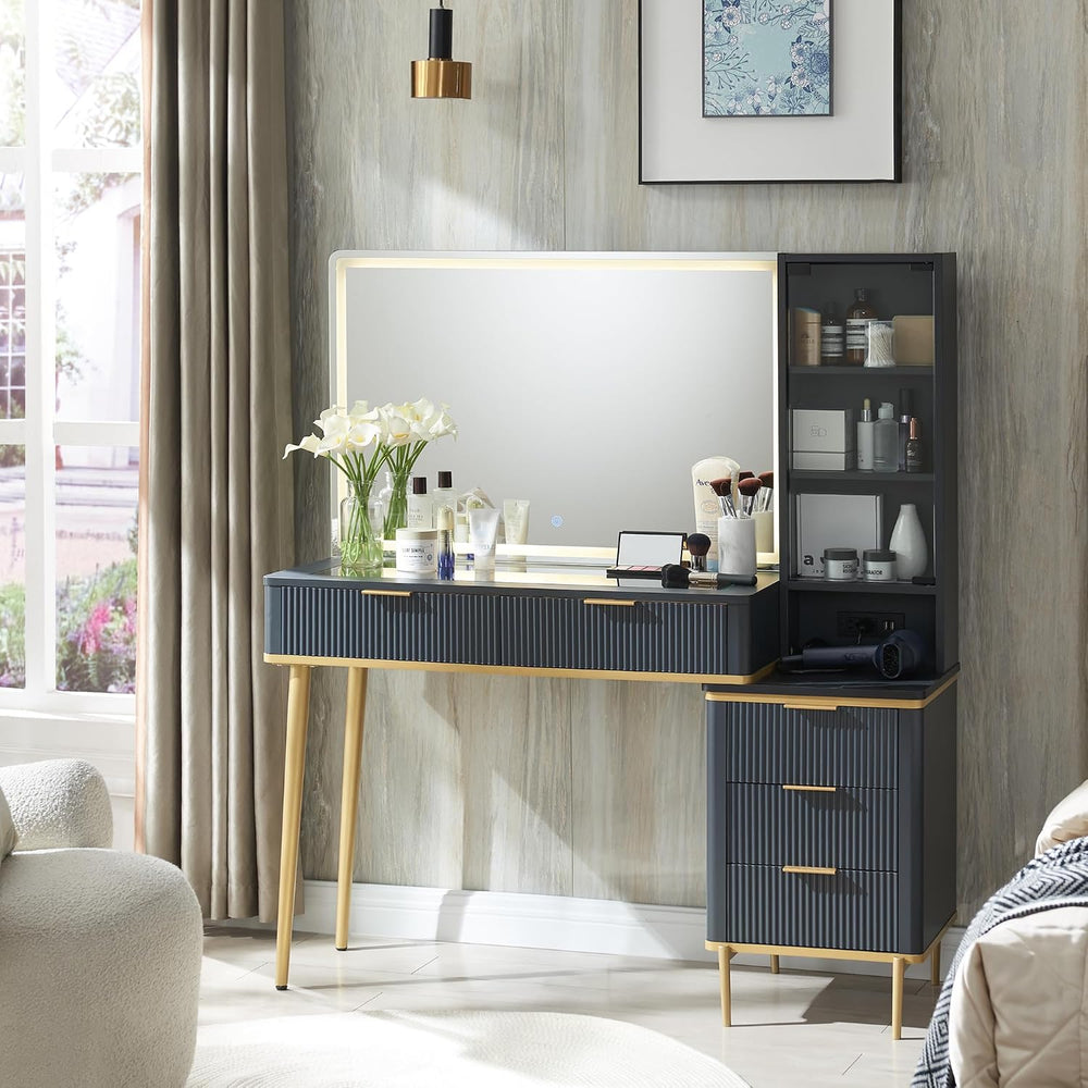 T4TREAM Fluted Makeup Vanity Desk with 36" HD Lighted Mirror, 48" B...