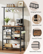 CHOEZON Pots and Pans Organizer Rack, Kitchen Bakers Rack, Multi-Tier Storage Shelf, Kitchen Island Table, Cooking Rack with Pots and Pans Storage, Rustic Brown and Black TPR60BF