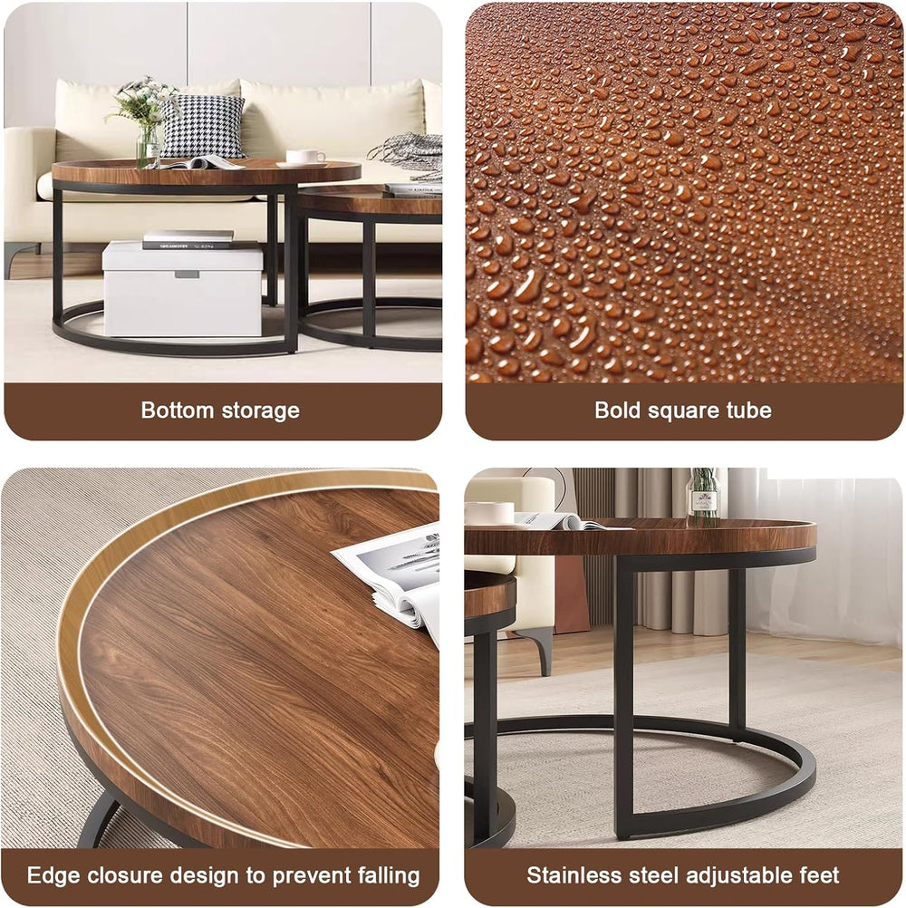 Round Nesting Coffee Table Modern Nesting Side Set of 2 End Table, for Living...