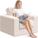 WLIVE Compact Bean Bag Chair, Single Foam Couch Chair, Compact Bean Bag Chair for Dorm Bedroom Kids Playroom, Teen Adult, Beige