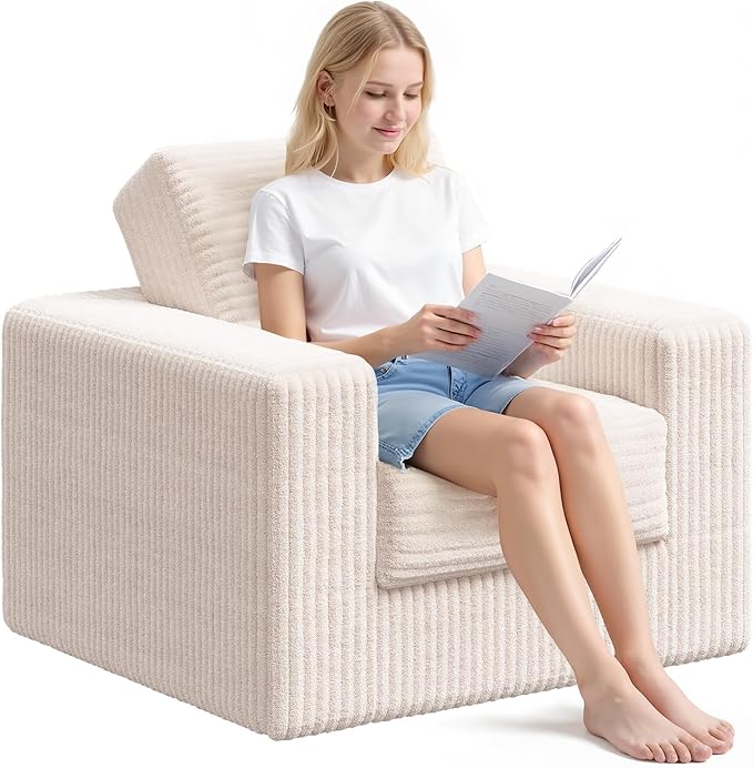 WLIVE Compact Bean Bag Chair, Single Foam Couch Chair, Compact Bean Bag Chair for Dorm Bedroom Kids Playroom, Teen Adult, Beige