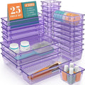 25 PCS Drawer Organizer Set, 4 Varied Size Bathroom and kitchen Drawer cabinet organizer Trays, Clear Storage Bins for Makeup, Jewelry, Utensils and Gadgets， Purple