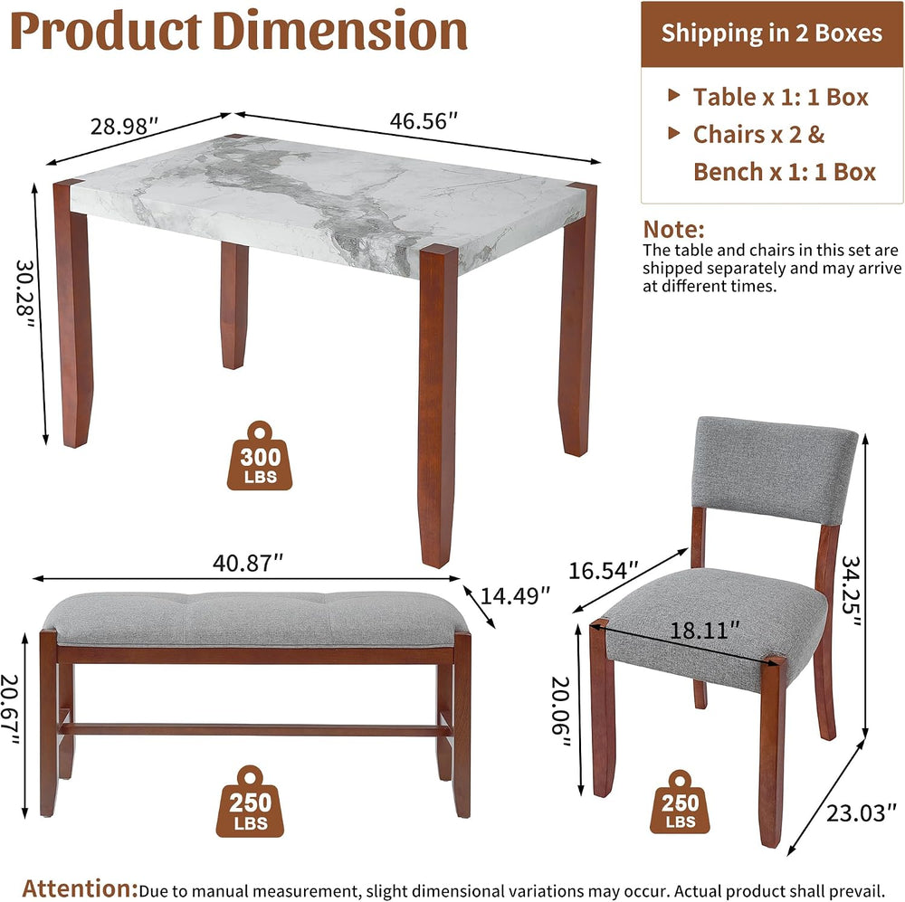 Merax 4 Piece Dining Table Set, Faux Marble Table and 2 Upholstered Chairs 1 ...