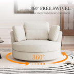Aoiy & Wifon 50'' W Oversized Swivel Barrel Chair with Storage Ottoman, Beige Round Accent Chair with Half Moon Ottoman for Living Room, Deep Seat & Extra Wide, Chenille