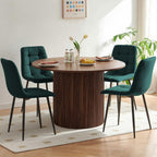 Homedot 5 Pieces Dining Table Set for 4, Rustic Round Dining Table Fluted with Velvet Dining Chairs Upholstered, Walnut Kitchen Table & Green Chairs Set for Living Room, Dining Hall