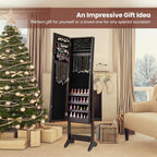 COSTWAY Jewelry Armoire Cabinet, Standing Jewelry Organizer with Full-length Mirror & 3 Adjustable Angles, Large Storage Capacity Jewelry Cabinet for Bedroom, Dressing Room (Coffee)