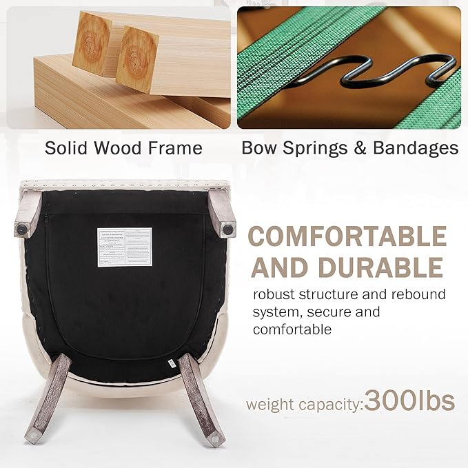 Mid Century Modern Dining Chair Set of 8 Velvet Upholstered Dining Accent Chair Farmhouse Dining Chairs with High Back and Nailhead Trim for Kitchen, Living Room, Bedroom (Beige)