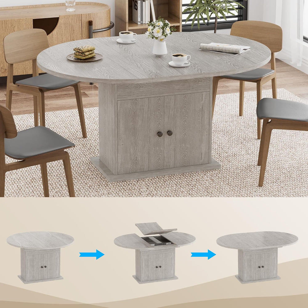 43.3in-59in Extendable Round Dining Table for 4-8, Modern Expandable Kitchen ...