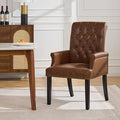 PU Leather Dining Chair with Arms, Upholstered Tufted High Back Dining Room Chairs, Accent Armchair with Solid Wood Leg and Nailhead Trim, Kitchen Dining Living Room, Coffee