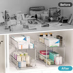 Vtopmart 6 Pack Bathroom Organizer, 2 Tier Clear Under Sink Organizers Vanity Countertop Storage Container,Cabinet Drawers Bins, Pull-Out Organization with Track for Pantry, Kitchen
