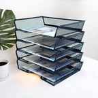 5 Tier Metal Mesh Desk Organizer-Stackable Letter Trays for Office Supplies,Black File Storage System with Reinforced Edges