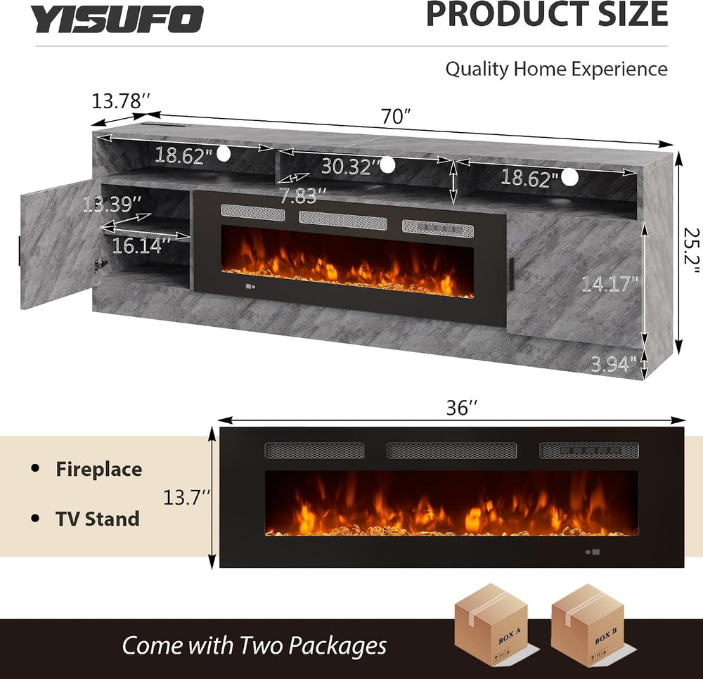 70" Fireplace TV Stand with Power Outlet, Entertainment Center with 36&q...