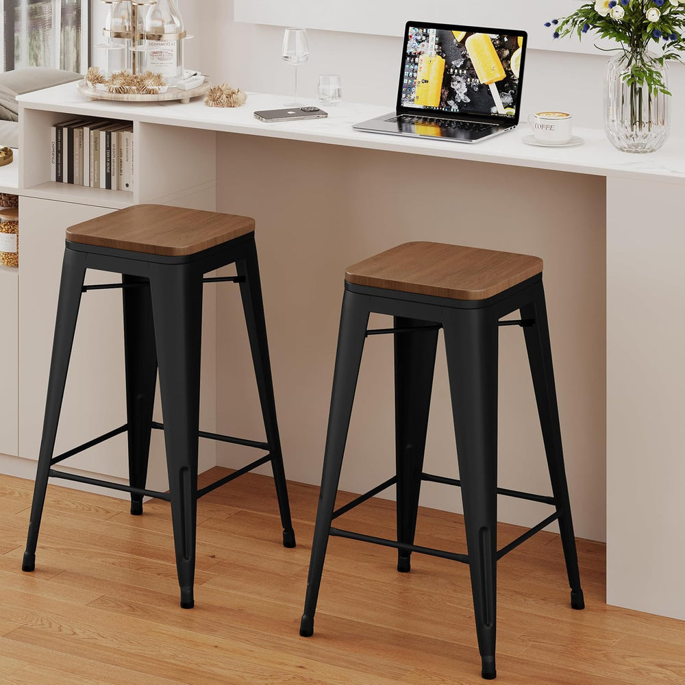 Alunaune 30" Metal Bar Stools Set of 2 Stackable Counter Height Barstool...