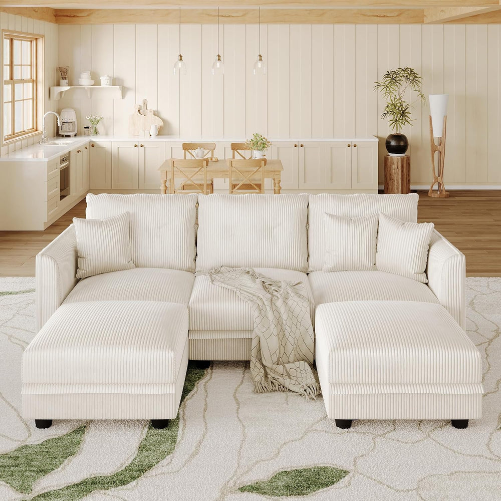 LLappuil Sectional Sofa Modular Cloud Couch with 5 Storage Seats & 3 Thro...