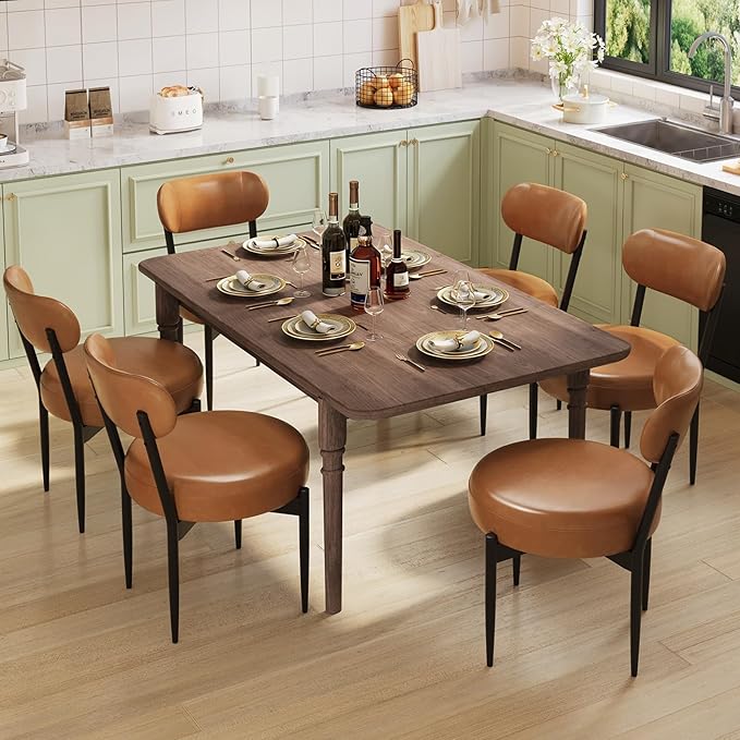 Upholstered Dining Chairs Set of 2, PU Leather Dining Room Chairs with Sturdy Metal Legs, Kitchen Chairs for Dining Room/Kitchen/Restaurant/Hotel, Modern Style, Brown