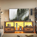 TV Stand for 55 Inch TV, LED Entertainment Center with Fabric Drawers and Power Outlets, Modern Industrial TV Media Console for Living Room, Bedroom Storage Cabinet - 47.2'' Rustic Brown