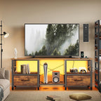 TV Stand for 55 Inch TV, LED Entertainment Center with Fabric Drawers and Power Outlets, Modern Industrial TV Media Console for Living Room, Bedroom Storage Cabinet - 47.2'' Rustic Brown