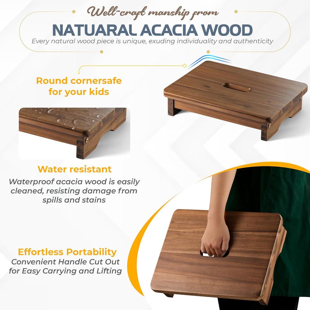 Wooden Step Stool, One Step Stool for Adults, Bedside Wooden Stool with 550lb...