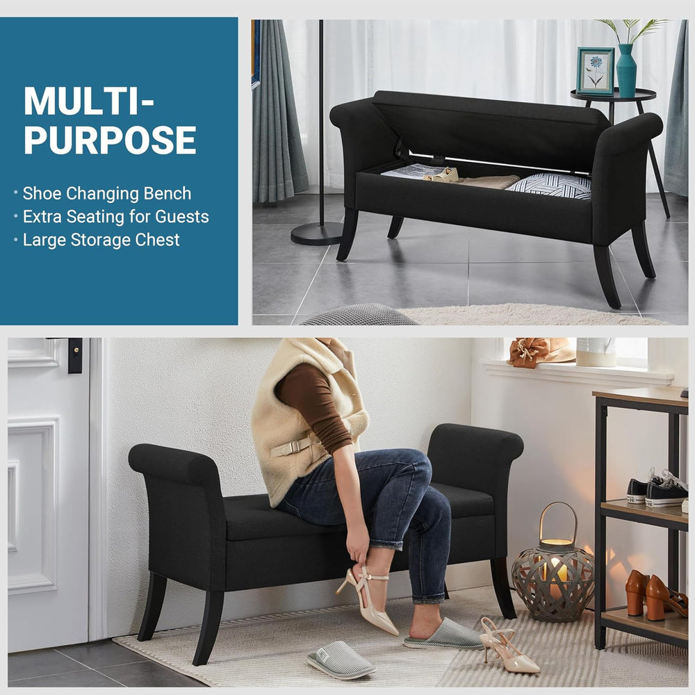 Yaheetech 52in Rolled Arm Storage Ottoman Bench Seat for Entryway, Black | Bu...
