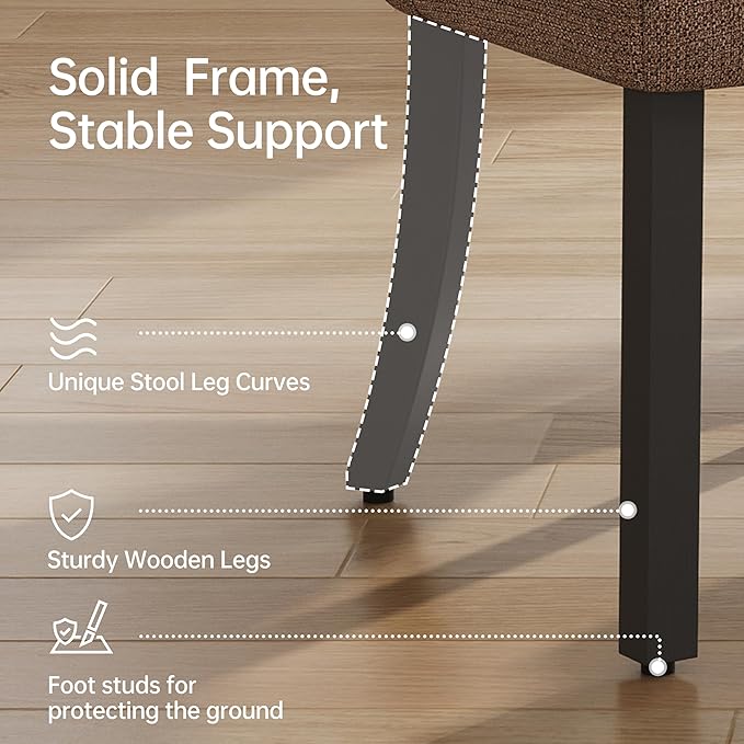 keoni Wooden Dining Chairs Set of 4, Mid Century Modern Upholstered Dining Room Chairs with Black Wood Legs, Fabric Farmhouse Kitchen Chairs with Foot Pegs for Dining Room, Brown