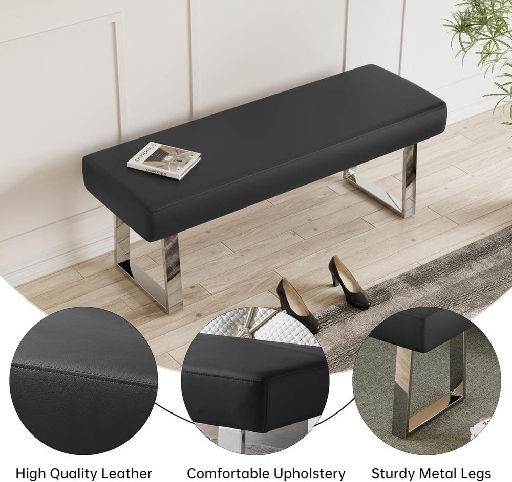 JIEXI 45.3" Indoor PU Leather Upholstered Footstool Bench with Metal Leg...