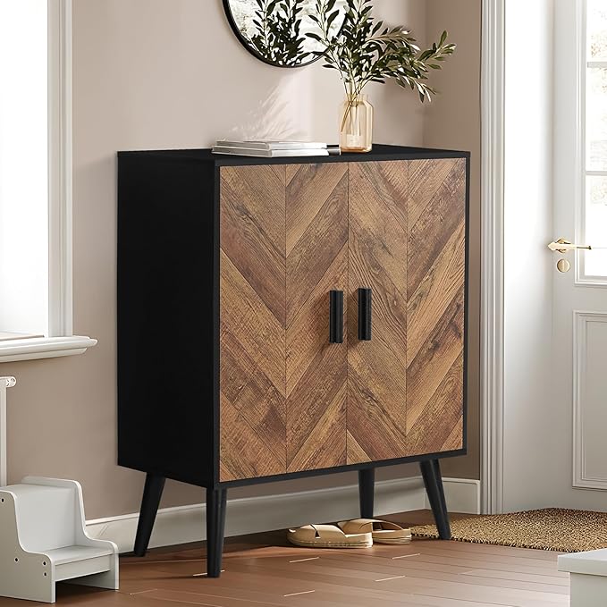 Storage Cabinet with Adjustable Shelf & Doors, Sideboard Buffet Cabinet with Storage, for Dining Room, Living Room, Entryway, Black
