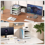 White Desk Organizer and Accessories, 4-Tier Paper Organizer for Desk, Office Accessories & Workspace Organizers and Desktop Storage for Office Supplies (White)