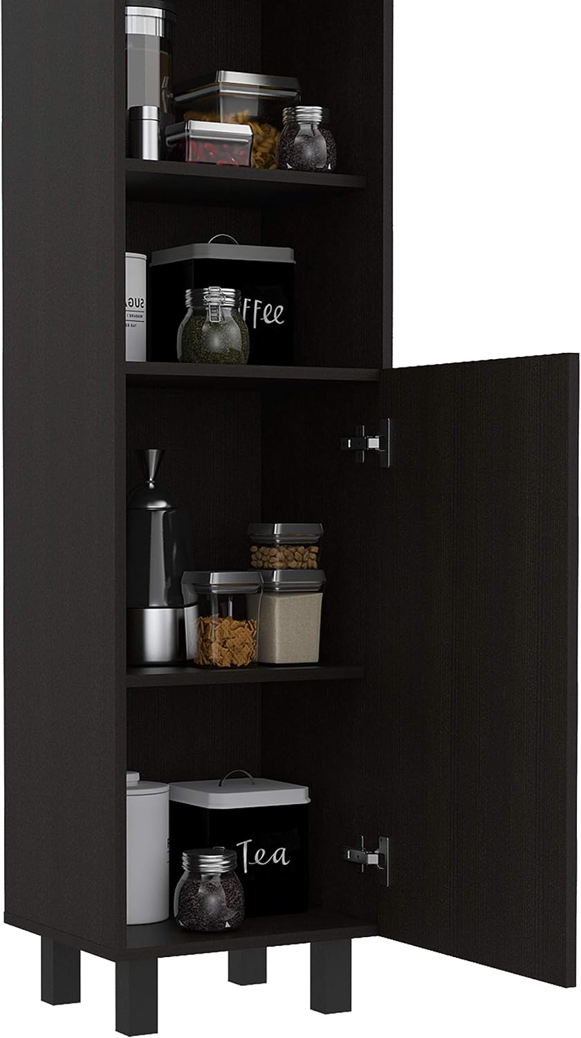Modern Kitchen Pantry, Black Storage Cabinet with 2 Cabinets, 2 Doors and 2 O...