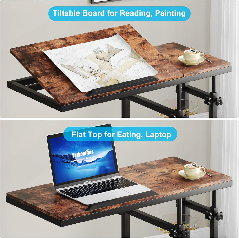 Tribesigns Adjustable Height Rolling C-Table, Mobile Side Table with Tiltable...