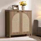 SICOTAS Rattan Sideboard Buffet Cabinet with Storage, Mid Century Modern Credenza Storage Cabinet with Arch Doors & Shelves Farmhouse Coffee Bar Media Console Cabinets for Living Room, Entryway