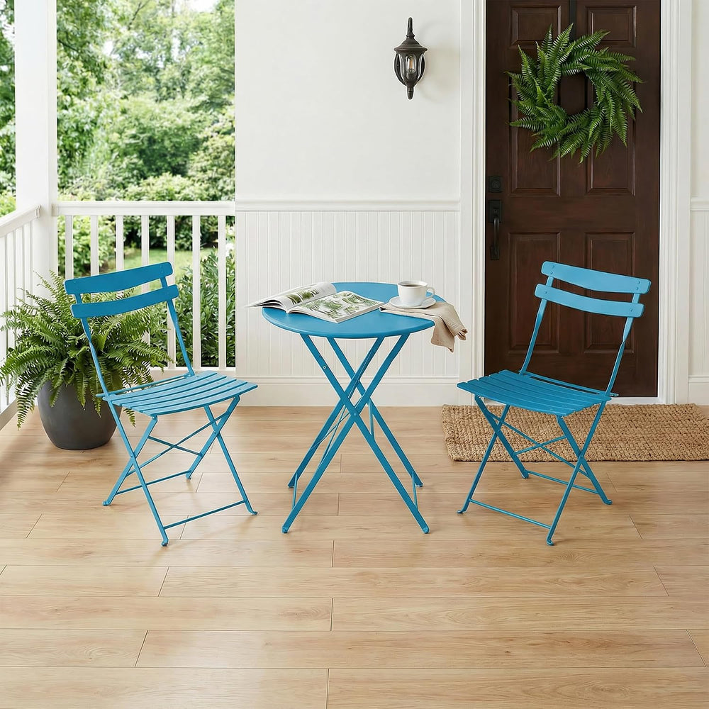 IDEALHOUSE Folding Bistro Table and Chairs Set of 2, Peacock Blue