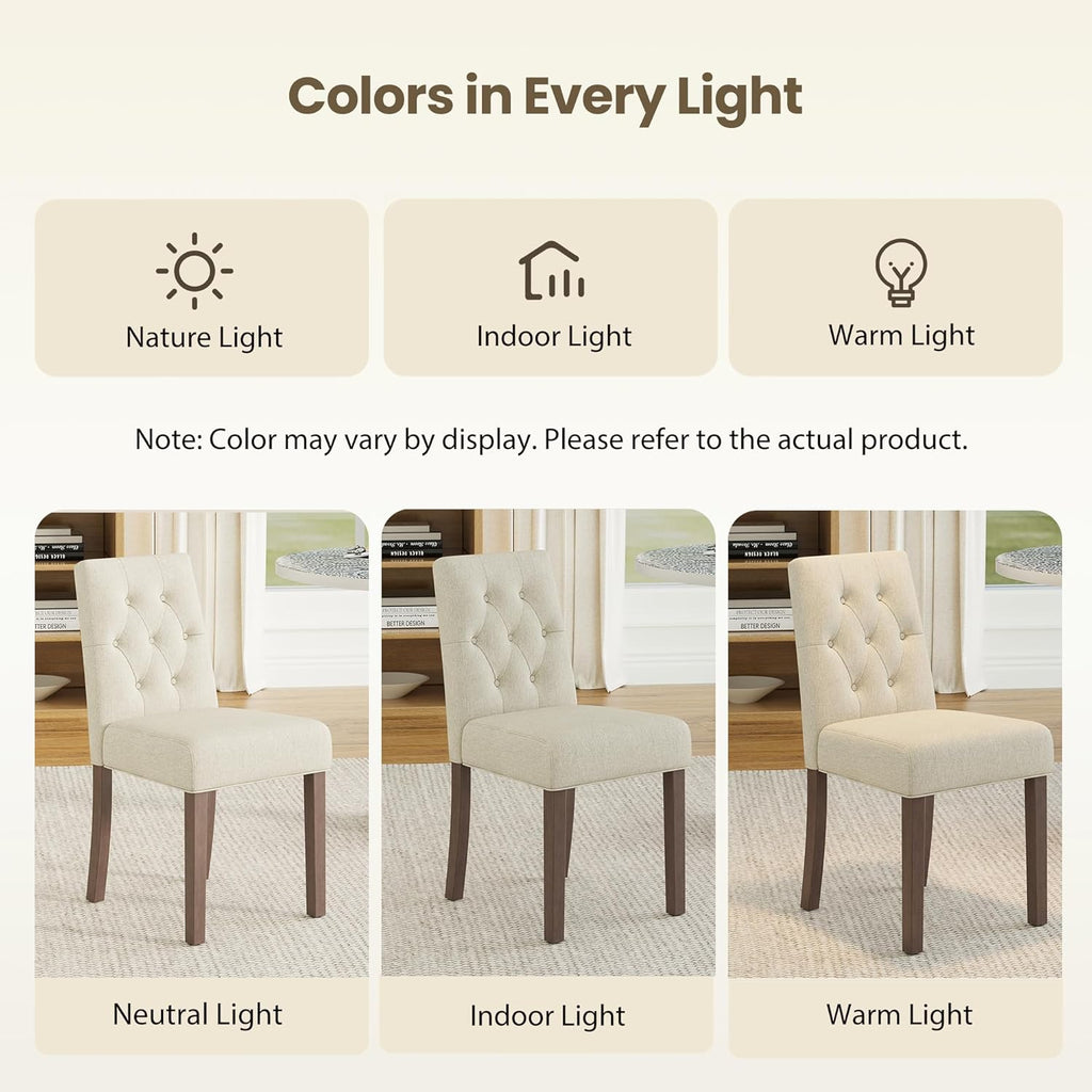 Upholstered Dining Chairs Set of 4 - Modern Parsons Kitchen & Dining Room Chair with Diamond Tufted Back, Solid Wooden Legs for Apartment, Café, Vanity