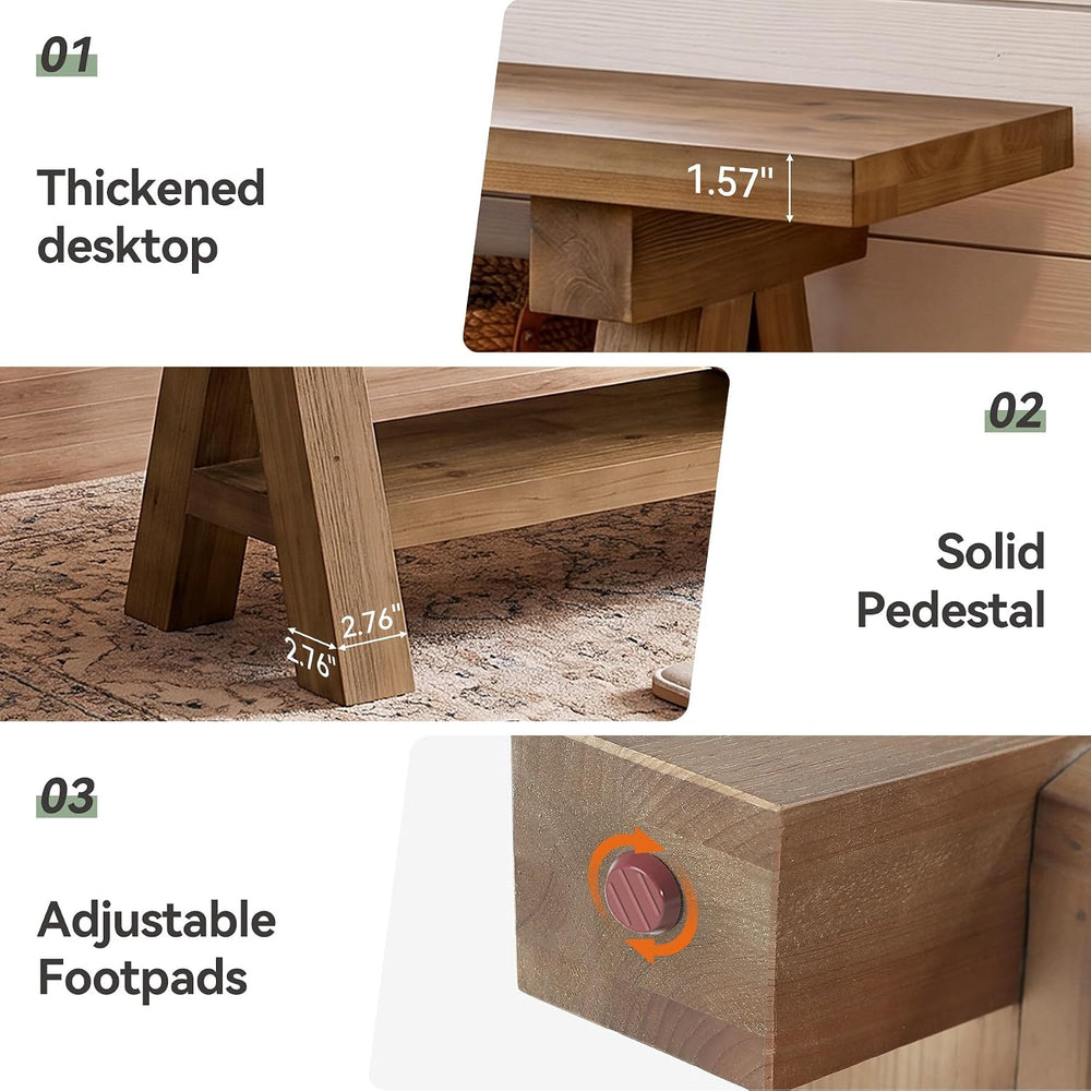 63-Inch Farmhouse Dining Bench, Solid Wood Indoor Entryway Bench | 2-TierStor...