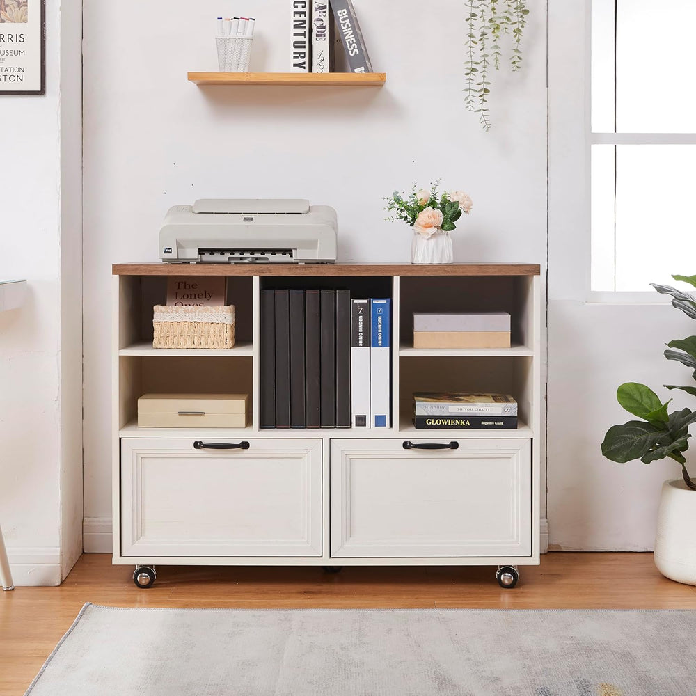 39.3" Farmhouse Wood File Cabinet with Wheels,Small Home Office Storage,...